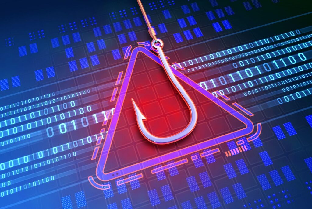 hook inside a "danger" triangle describing a phishing attack